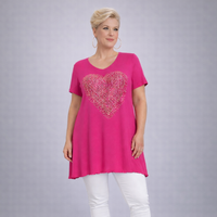 Flared Hem Long Length Top with Gold Studded Heart