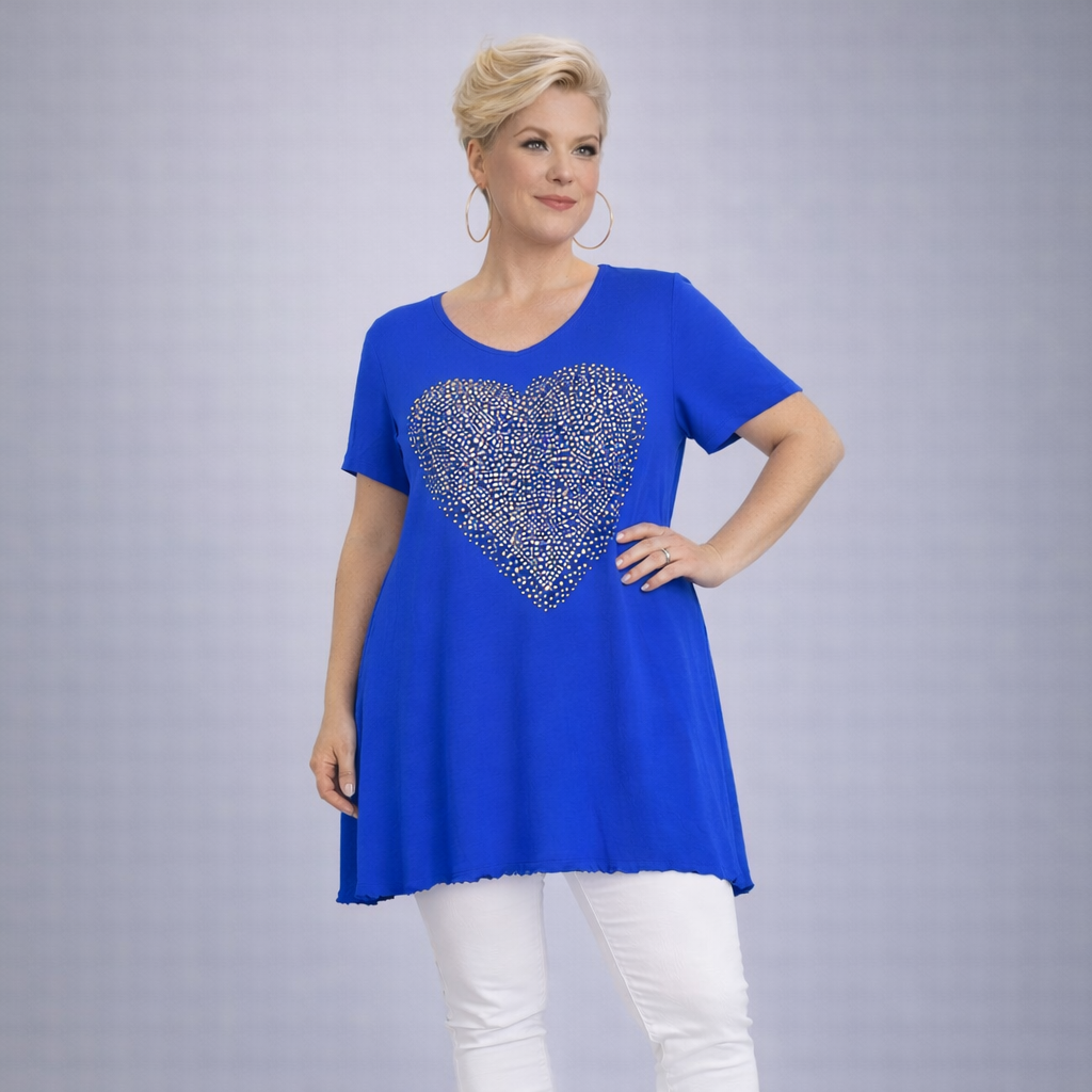 Flared Hem Long Length Top with Gold Studded Heart