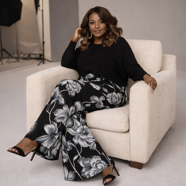 Large Flower Print Wide Leg High Rise Palazzo Trousers