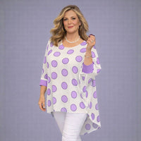 Large Spot Long Dipped Hem Button Sleeve Blouse