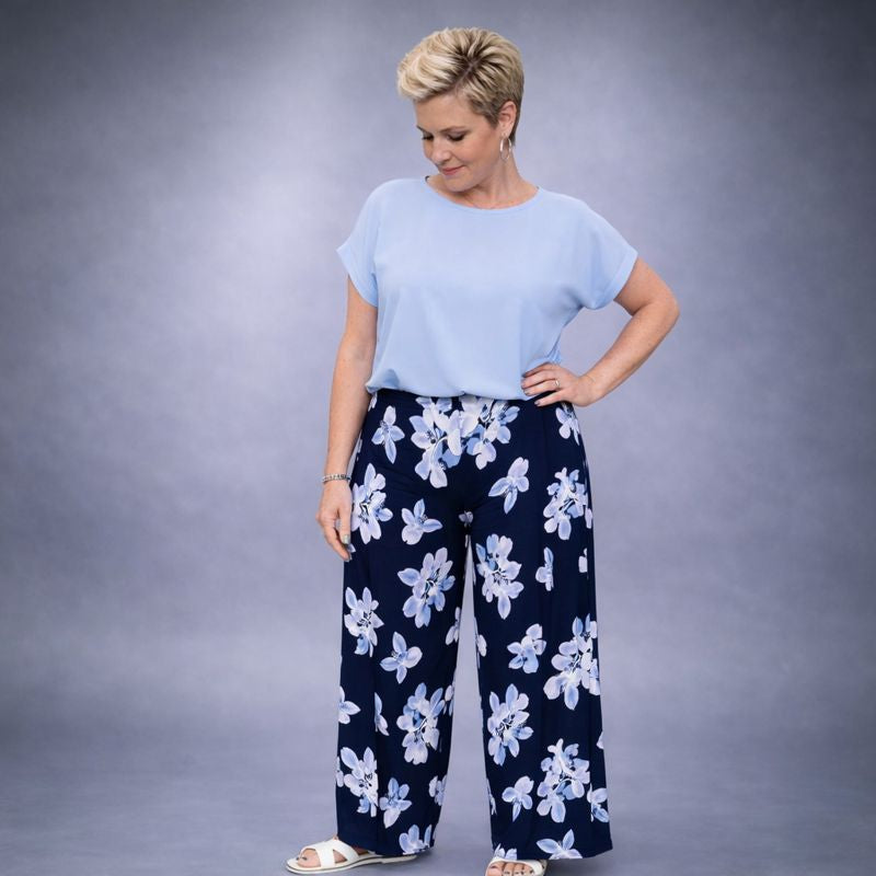 Lily Print Wide Leg Elastic Waist Palazzo Trousers