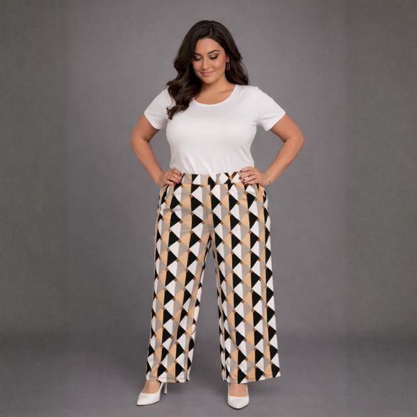 Triangle Geometric Elasticated Waist Palazzo Trousers