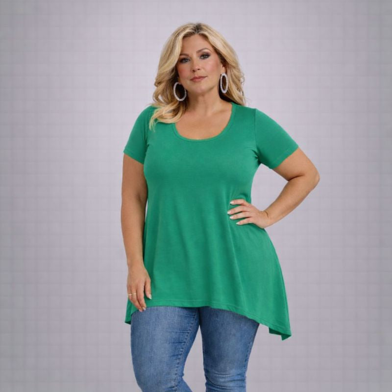 Plain Short Sleeve Hanky Hem Swing Top