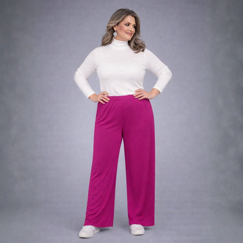 Plain Elasticated Waist Wide Leg Palazzo Trousers