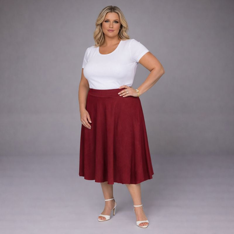 Faux Suede Elastic Waist Skater Skirt