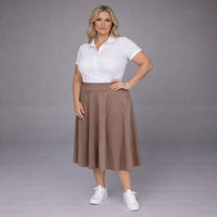 Faux Suede Elastic Waist Skater Skirt