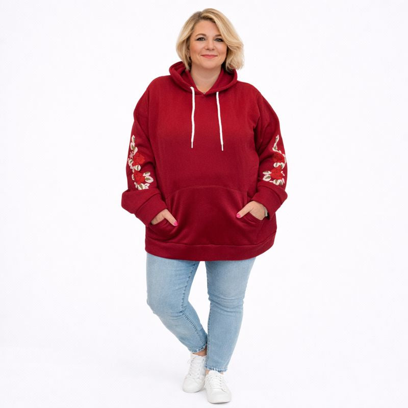 FLORAL SLEEVE POCKET FRONT HOODIE / JUMPER