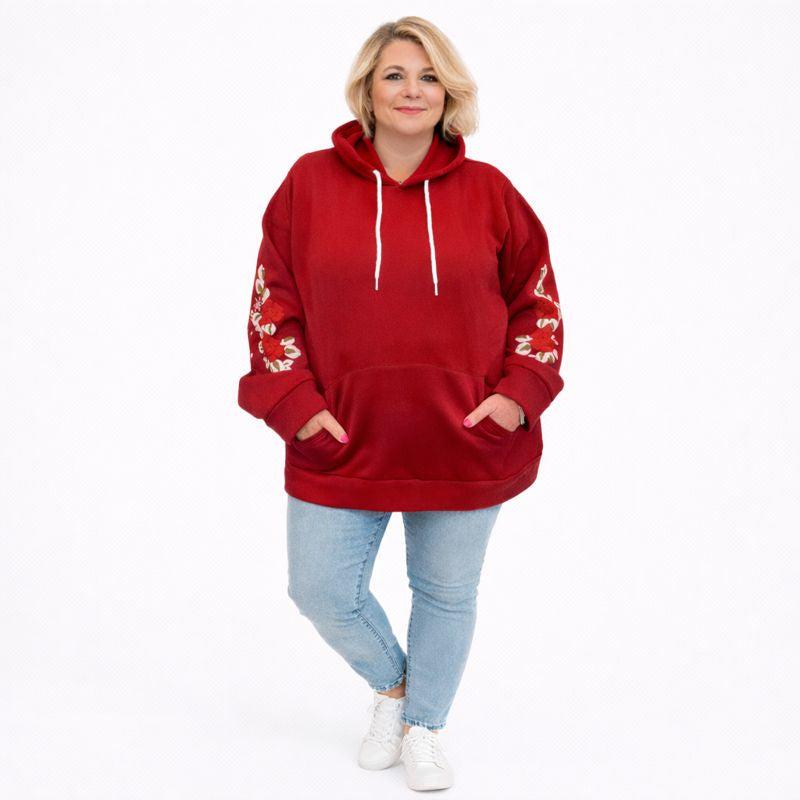 FLORAL SLEEVE POCKET FRONT HOODIE / JUMPER