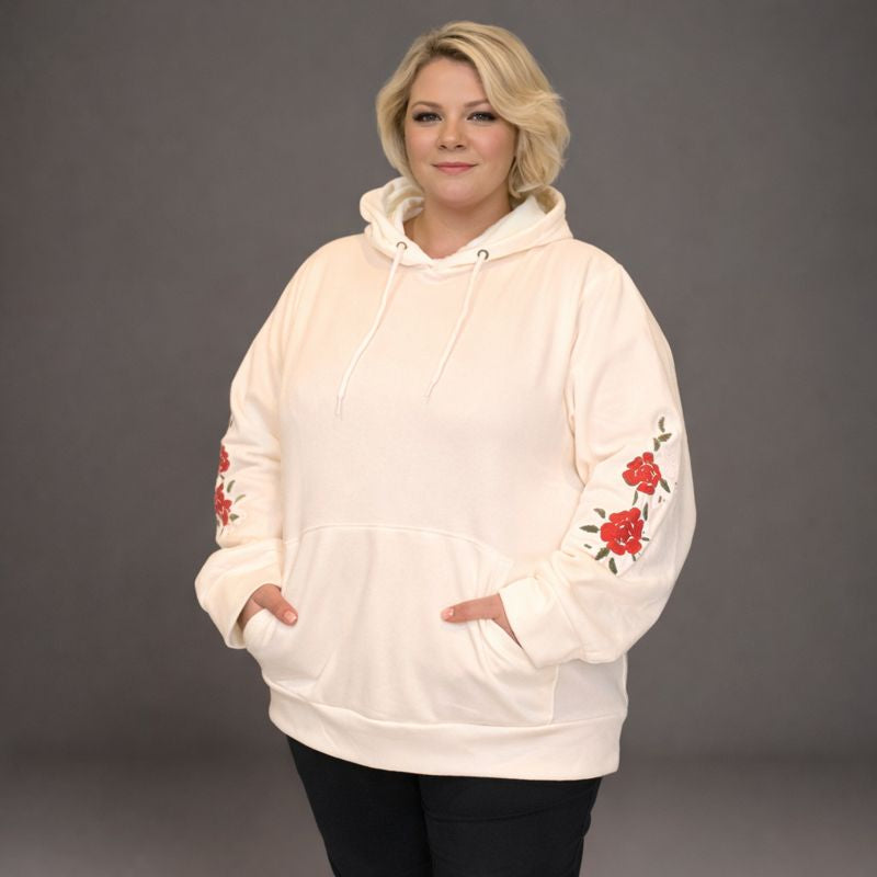 FLORAL SLEEVE POCKET FRONT HOODIE / JUMPER