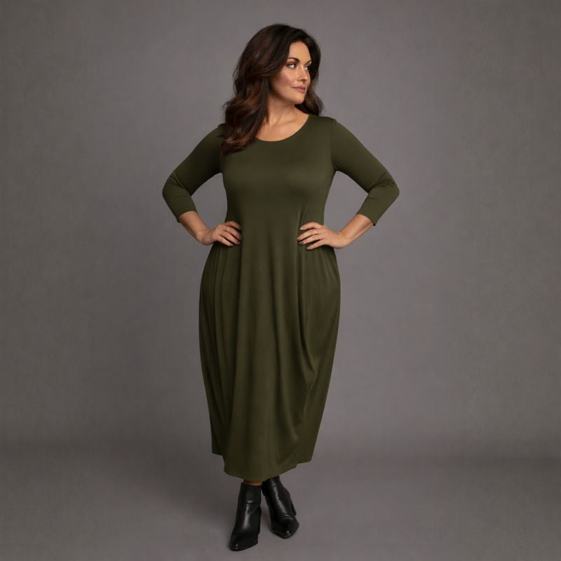 Long Sleeve Calf Length Dress
