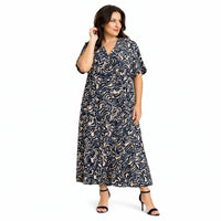 Swirl Print Loose Fitting V Neck Dress