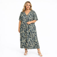 Swirl Print Loose Fitting V Neck Dress