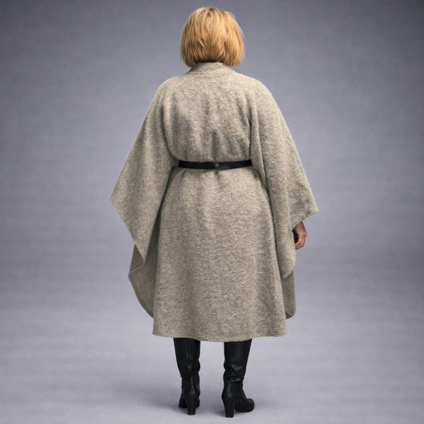 Synthetic Wool Cape Coat With Belt