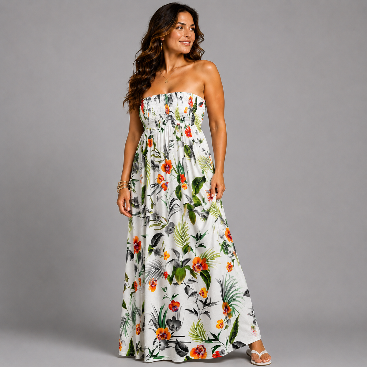 Cream Green Strapless Boob Tube Maxi Dress