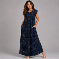 Pleated Polka Dot Print Maxi Dress