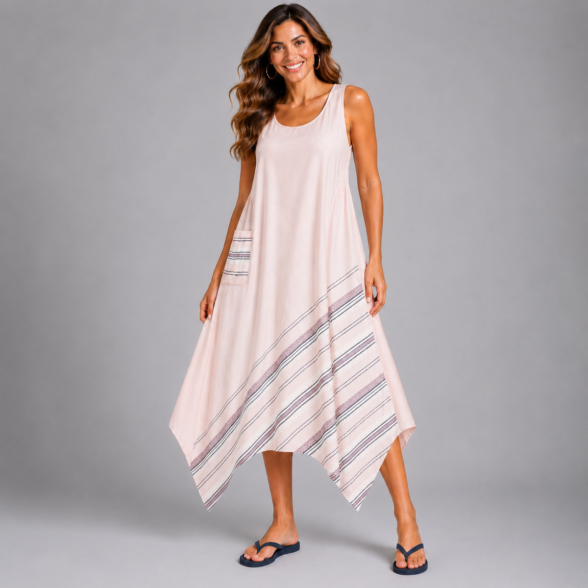 Sleeveless hanky hem pocket dress