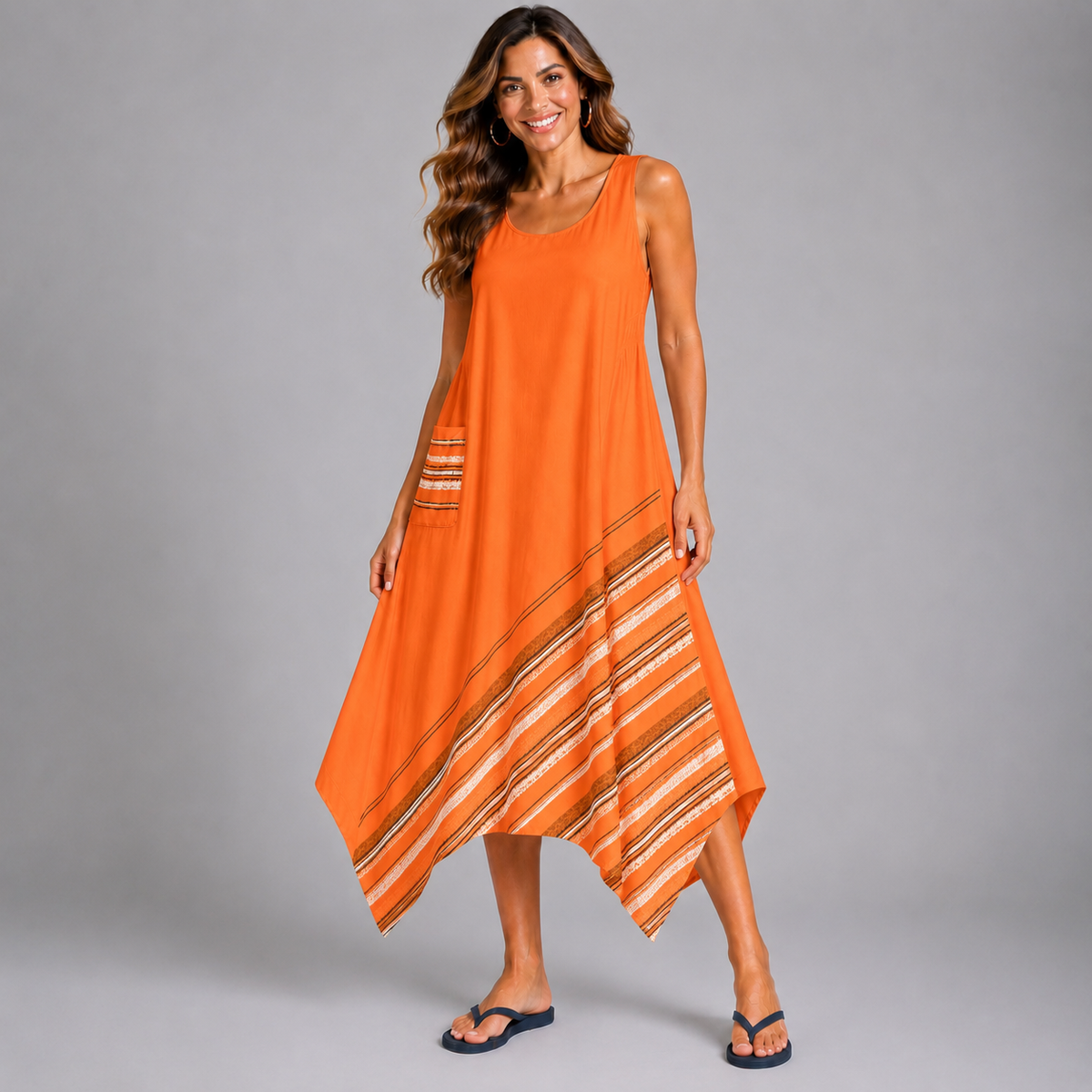Sleeveless hanky hem pocket dress