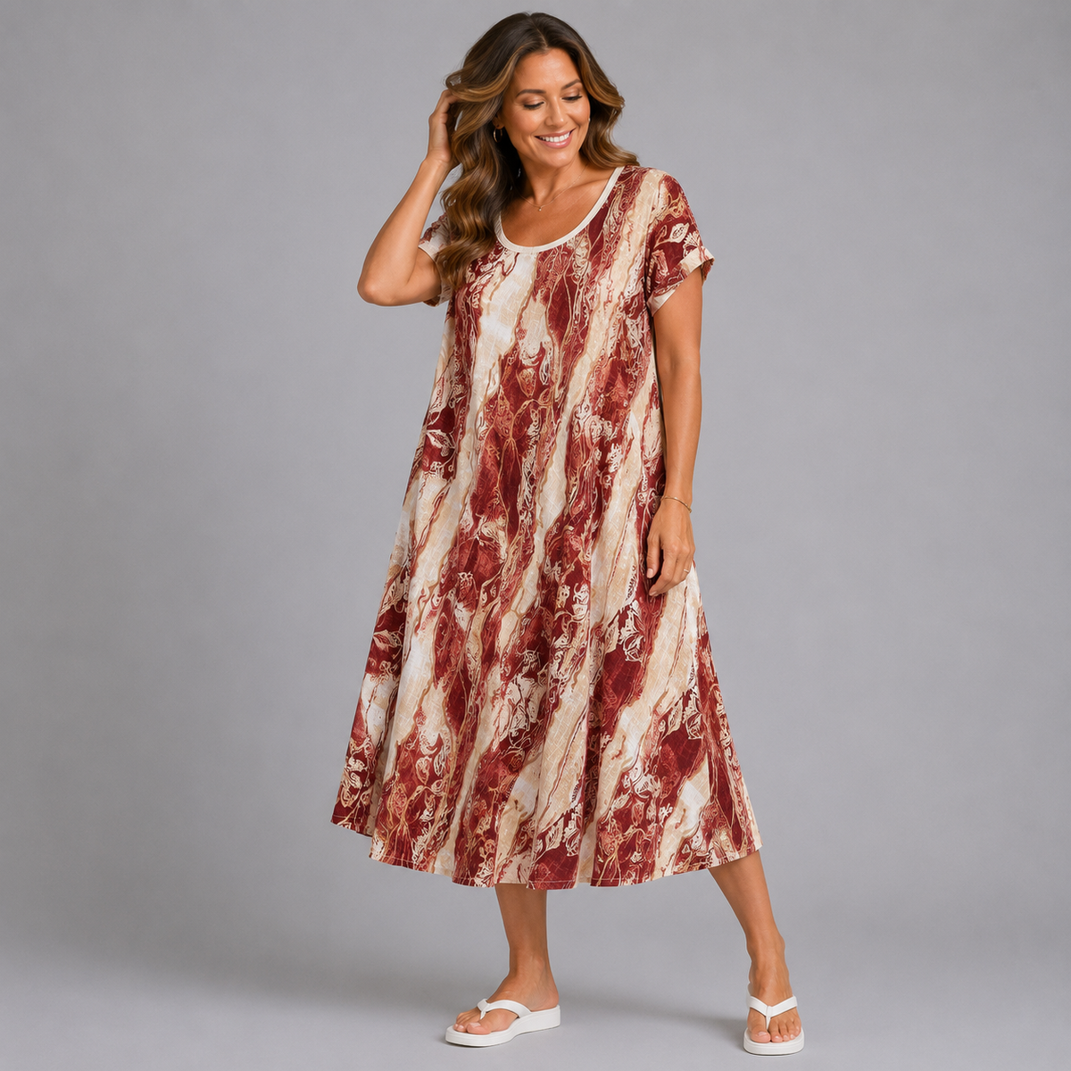 Cotton A-Line Short Sleeve Midi Dress