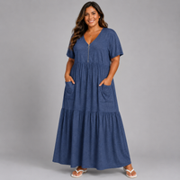Feature Zip V-Neck Layered Cotton / Linen Maxi Dress