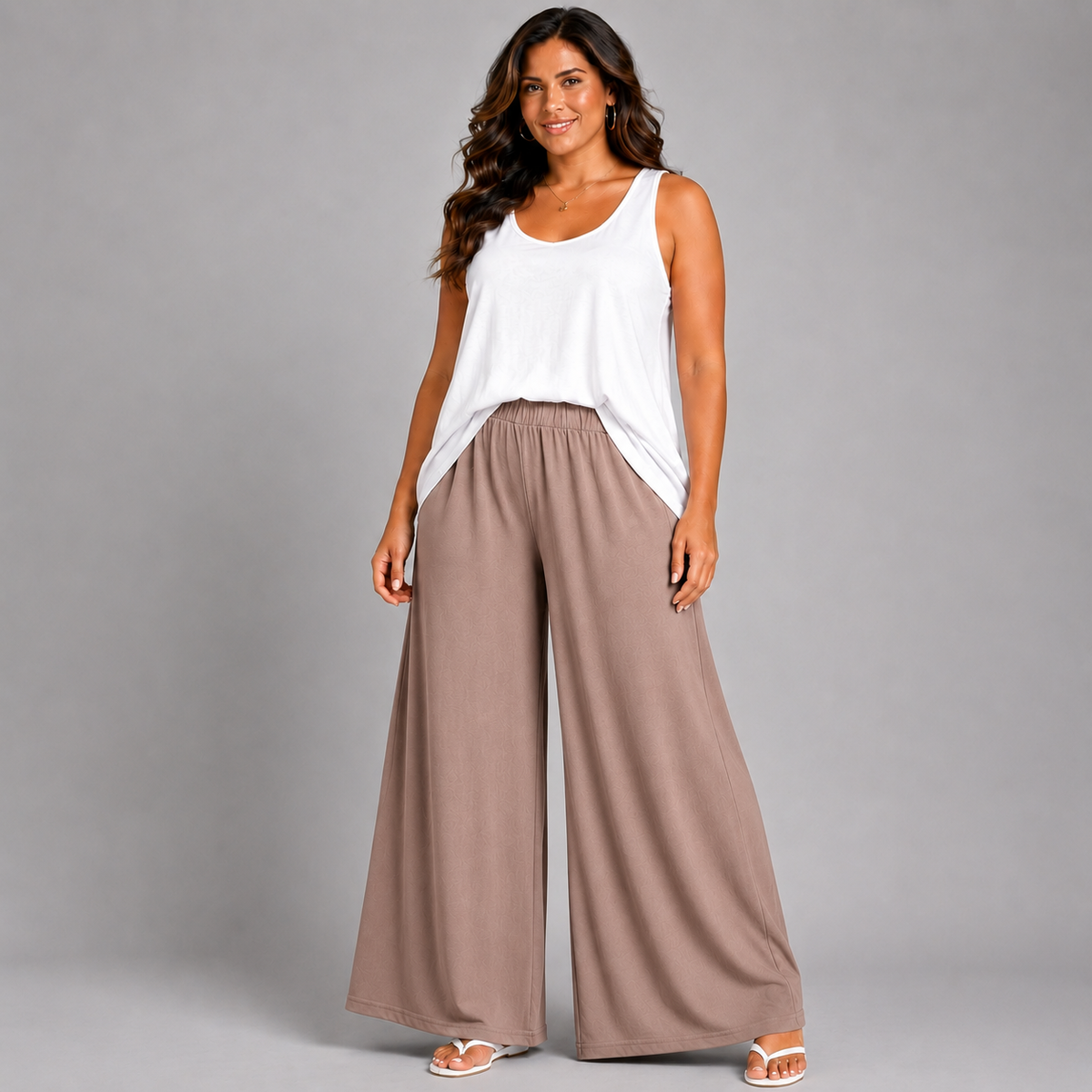 Crepe Wide Leg Elasticated Waist High Rise Palazzo Trousers