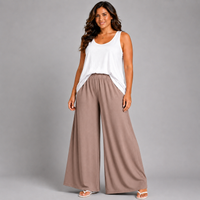 Crepe Wide Leg Elasticated Waist High Rise Palazzo Trousers