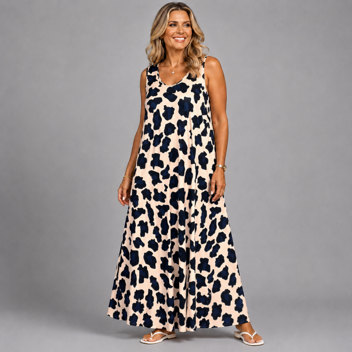 Sleeveless Bold Animal Print Maxi Dress