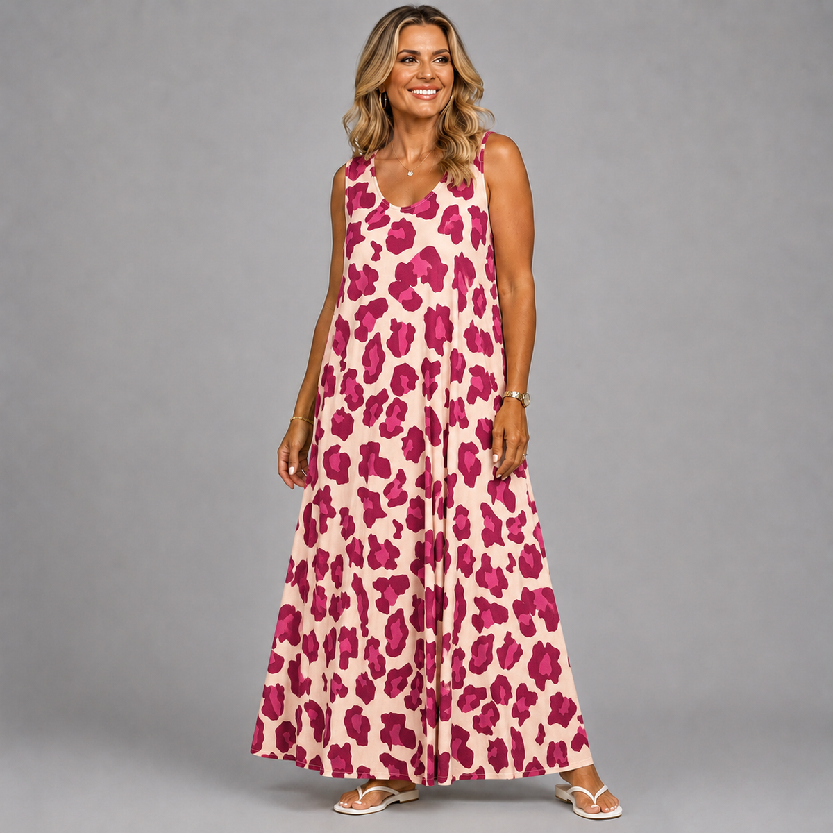 Sleeveless Bold Animal Print Maxi Dress