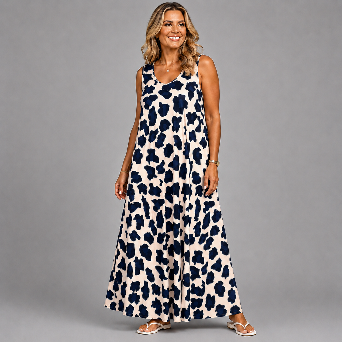 Sleeveless Bold Animal Print Maxi Dress