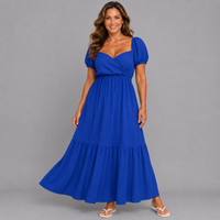 Sweetheart Neck Frilled Hem Plain Maxi Dress