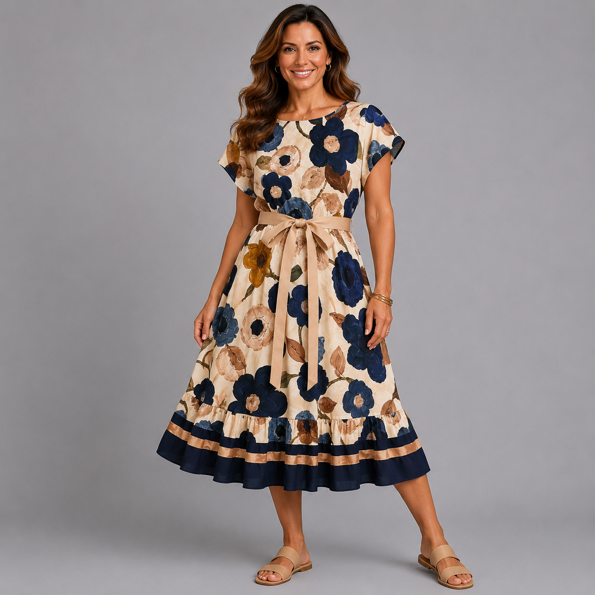 Floral dress with tie belt