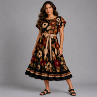 Floral Cap Sleeve Dress with Tie Belt