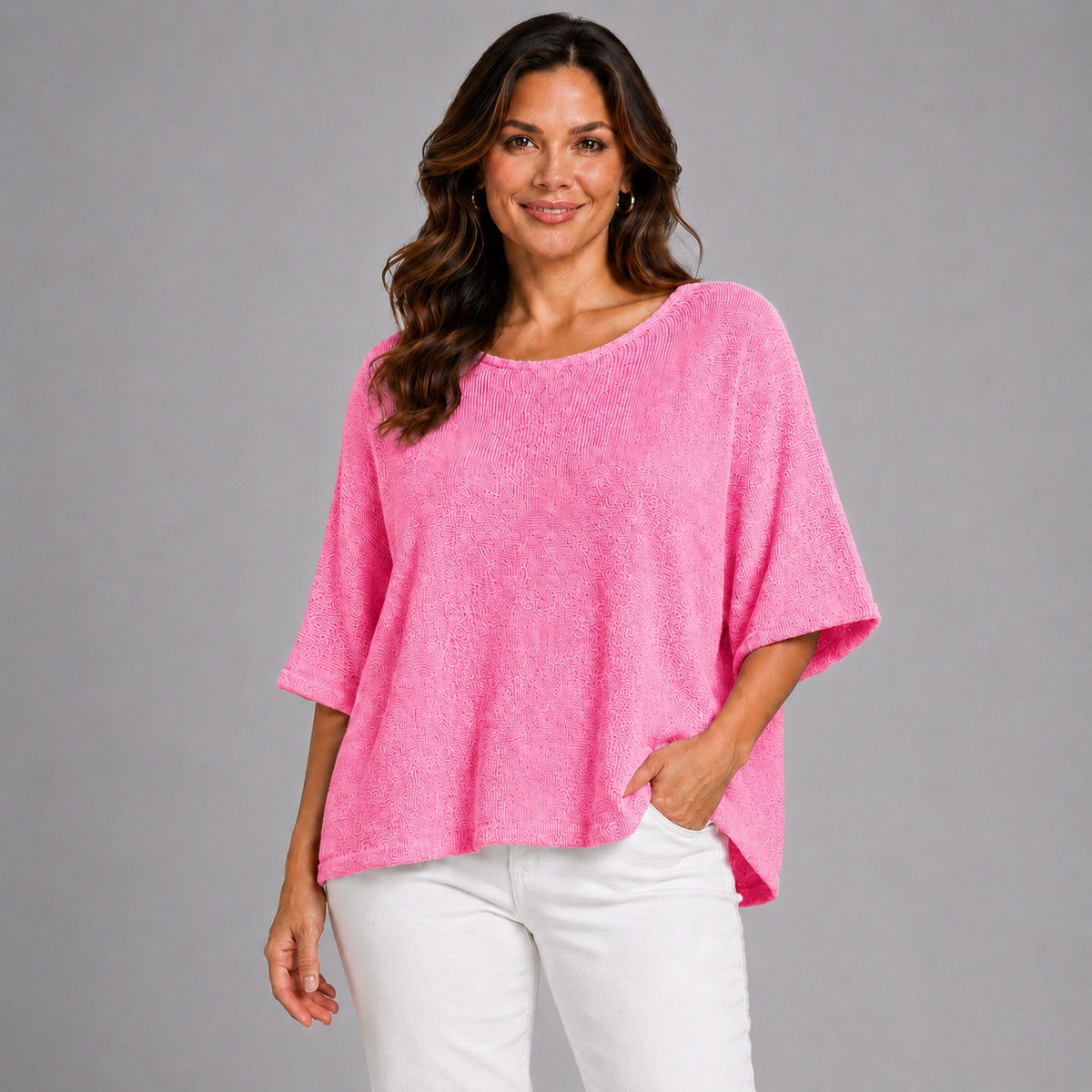 Soft Knit 1/2 Sleeve Slash Neck Jumper