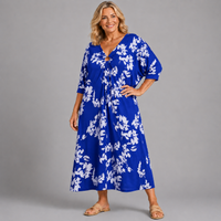 Leaf Print V Neck Batwing Dress