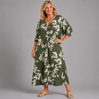 Leaf Print V Neck Batwing Dress