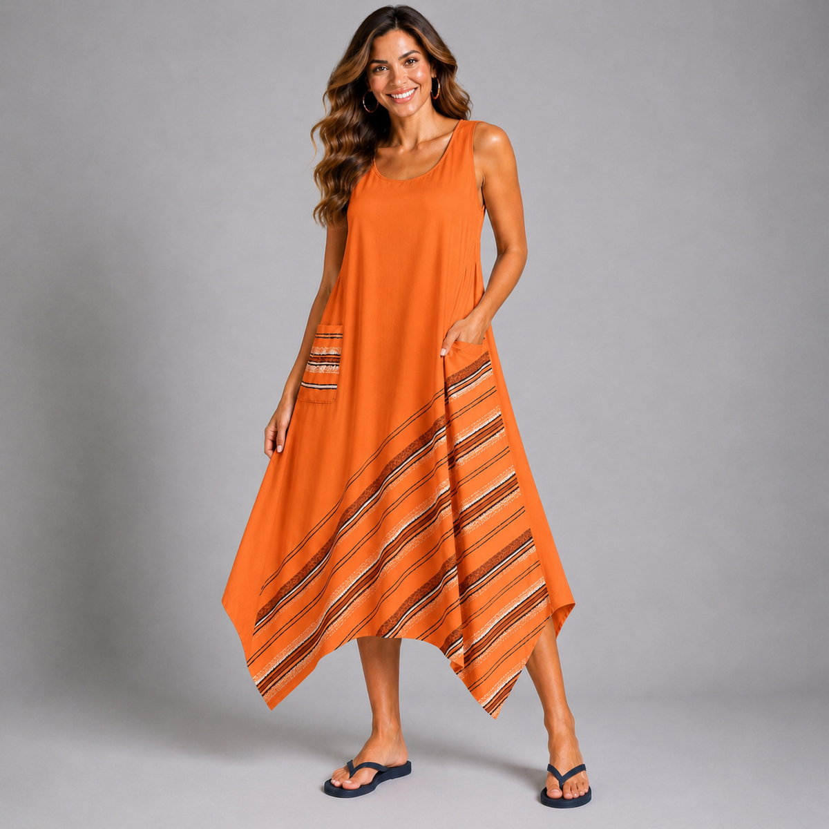 Sleeveless hanky hem pocket dress