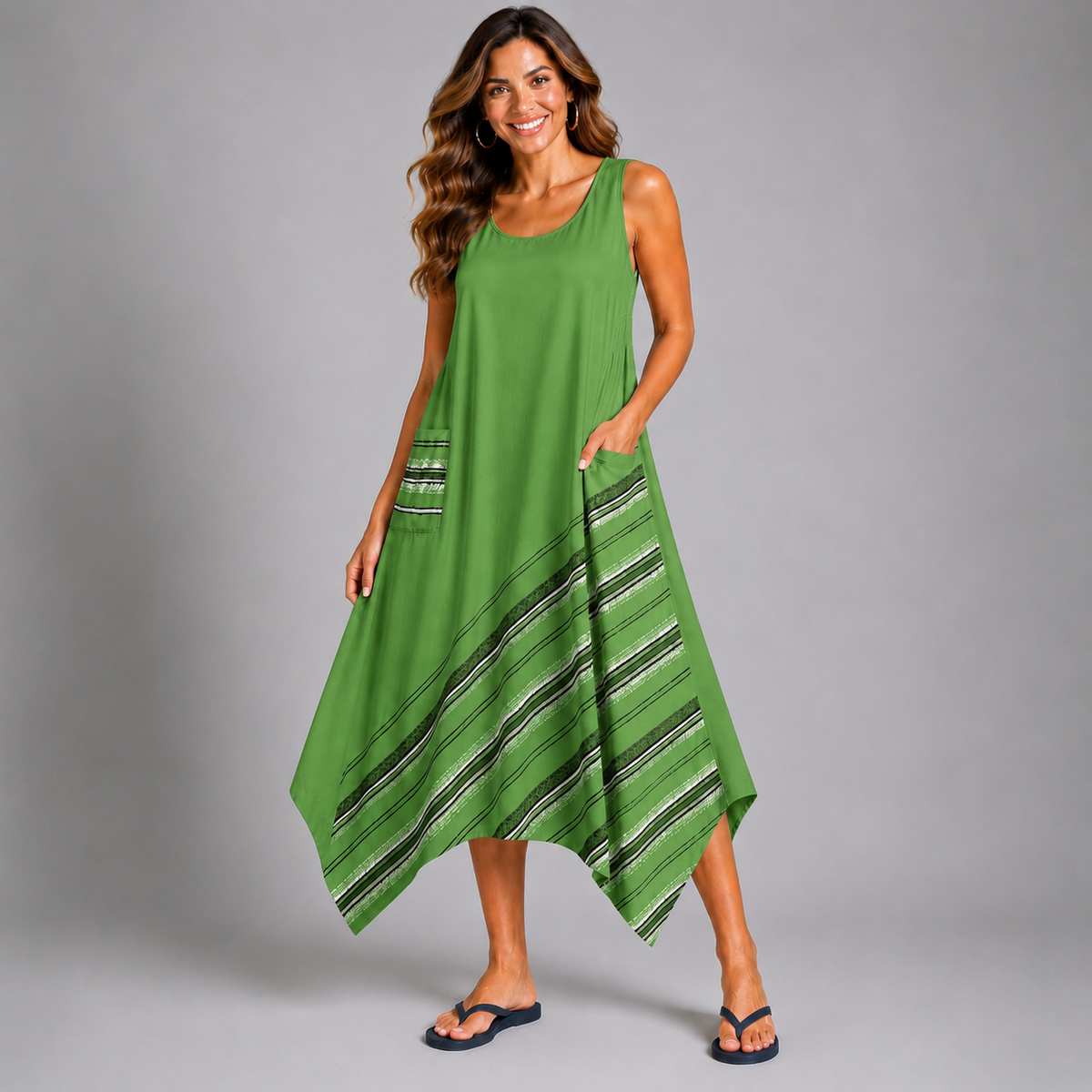 Sleeveless hanky hem pocket dress