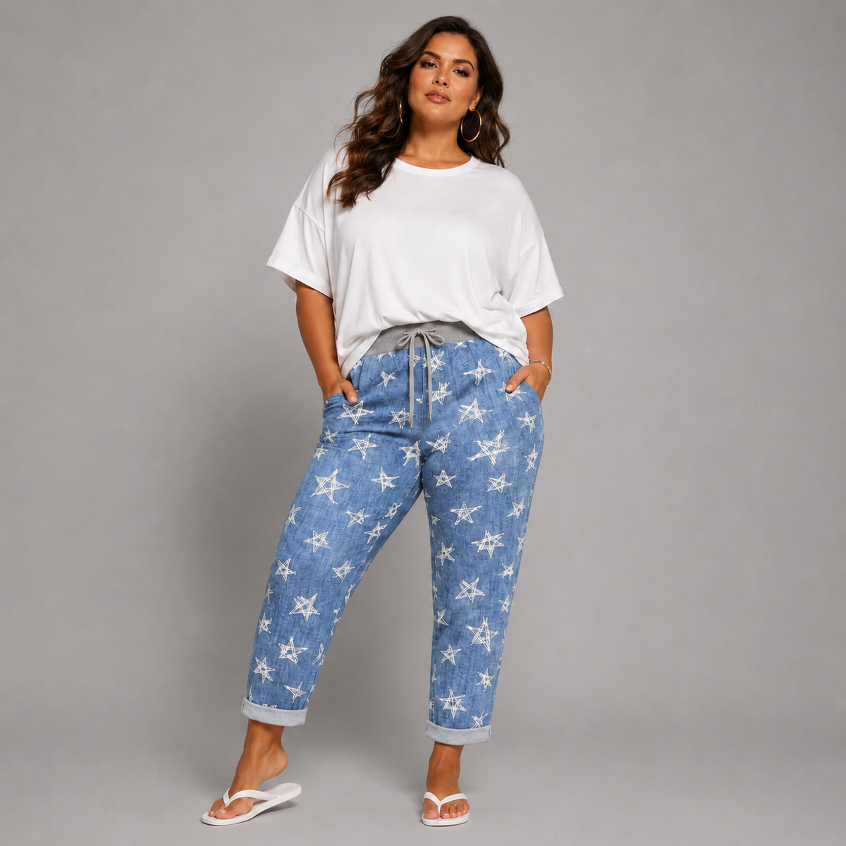 Stonewashed Blue Star Print Joggers