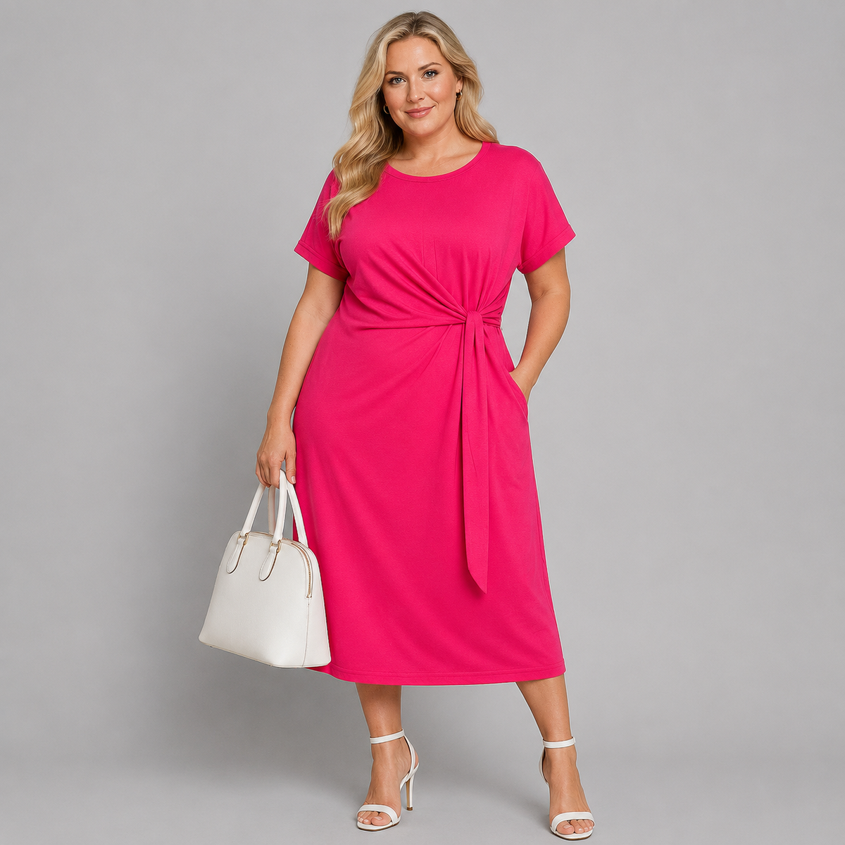 Soft Stretchy Side Tie Pocket Dress