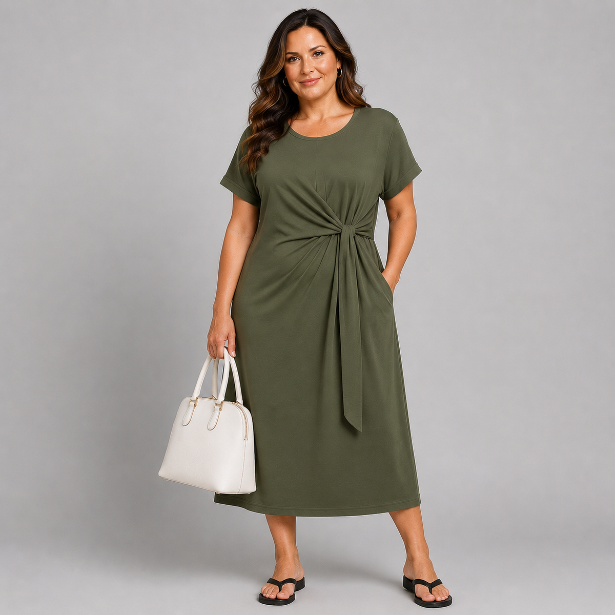 Soft Stretchy Side Tie Pocket Dress
