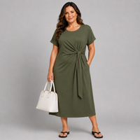 Soft Stretchy Side Tie Pocket Dress