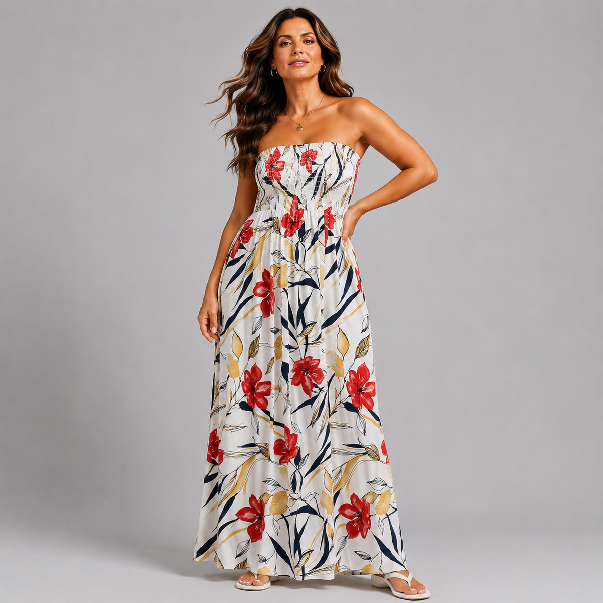 white blue/red floral shearing dress