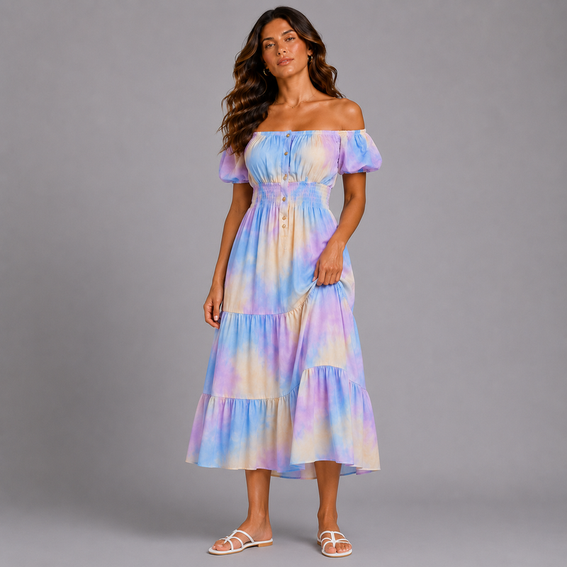 Pastel Bardot Gypsy Dress