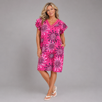 Pure Cotton A-Line Dress with Side Pockets & Crochet V-Neck