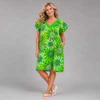 Pure Cotton A-Line Dress with Side Pockets & Crochet V-Neck