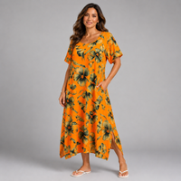 Bright Floral Hanky Hem Short Sleeve Pocket Dress