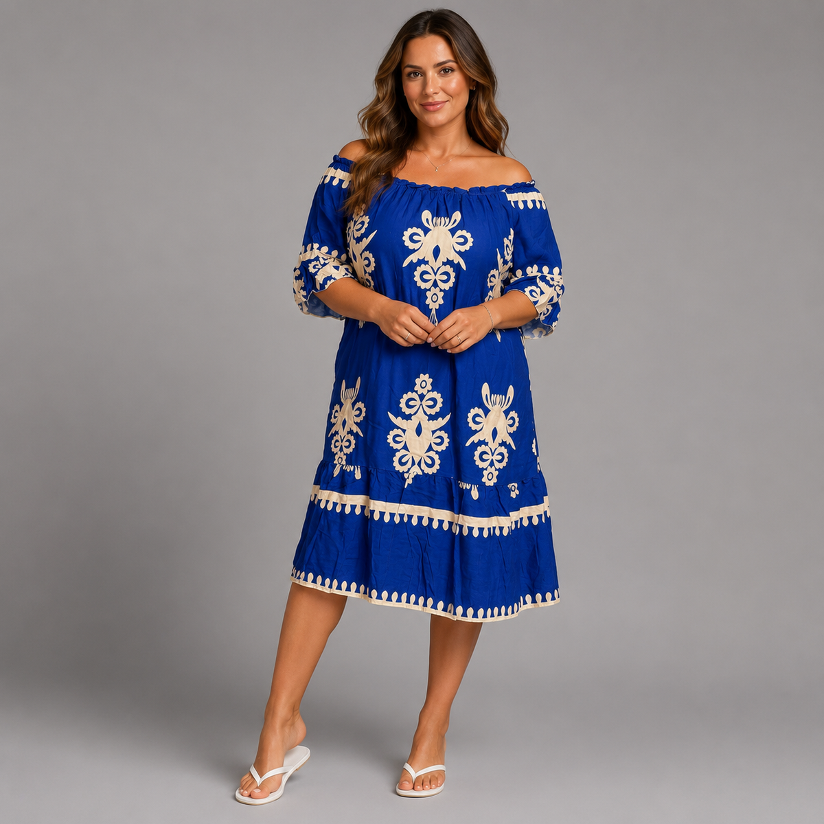 Off Shoulder Frilled Hem Bell Sleeve Dress