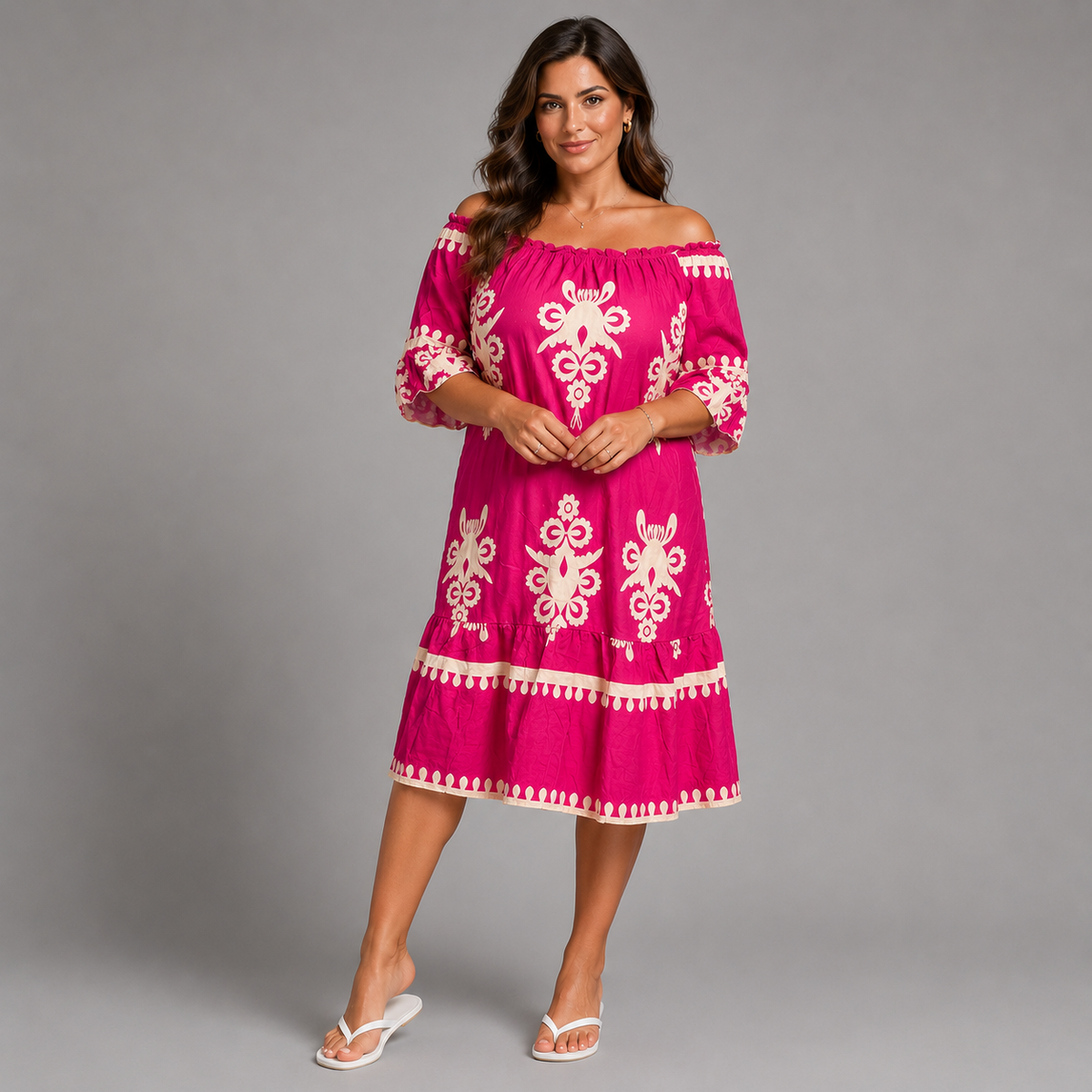 Off Shoulder Frilled Hem Bell Sleeve Dress