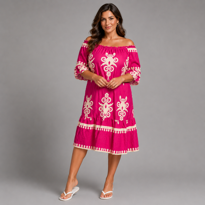 Off Shoulder Frilled Hem Bell Sleeve Dress