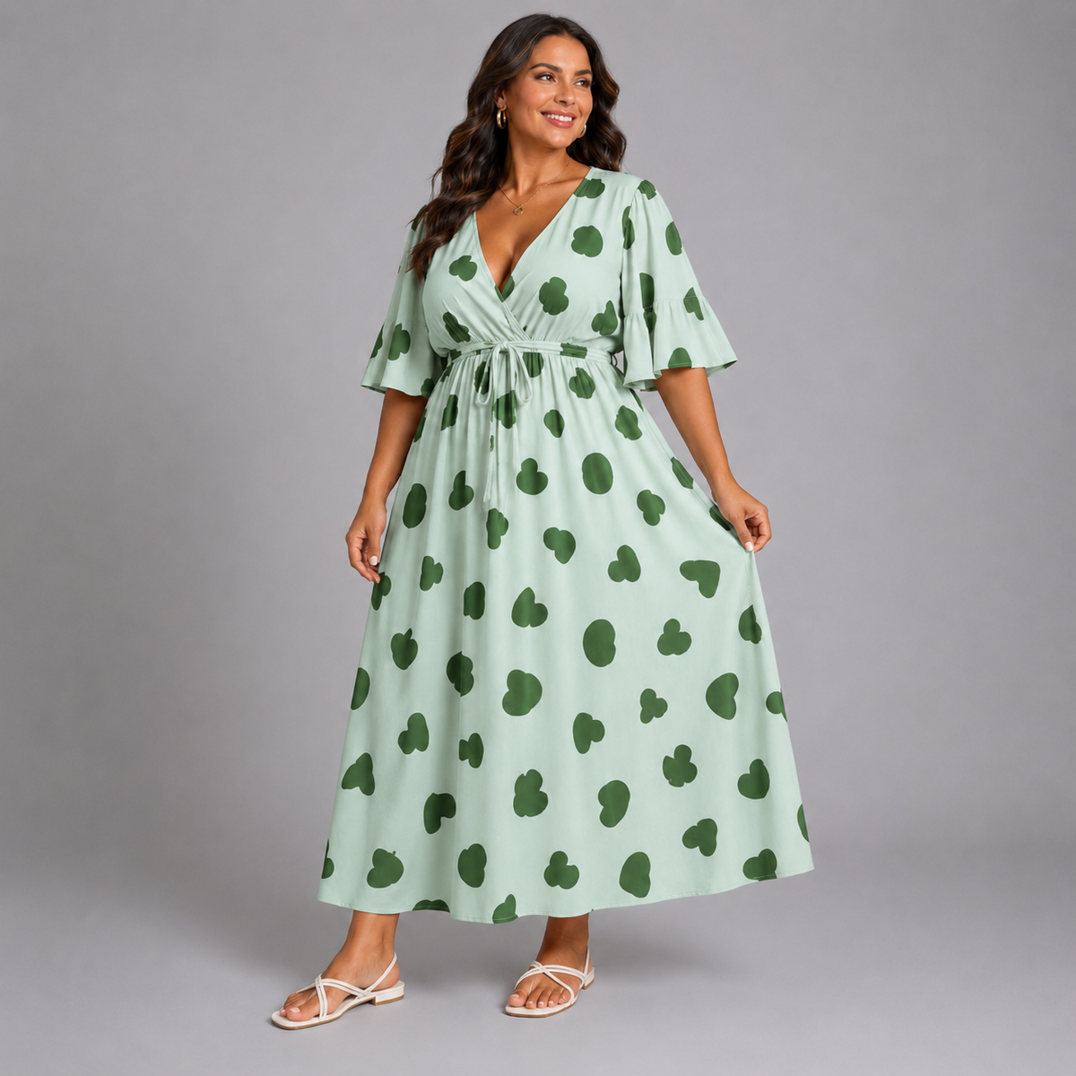 Heart V-neck Dress with belt tie