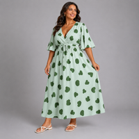 Heart V-neck Dress with belt tie